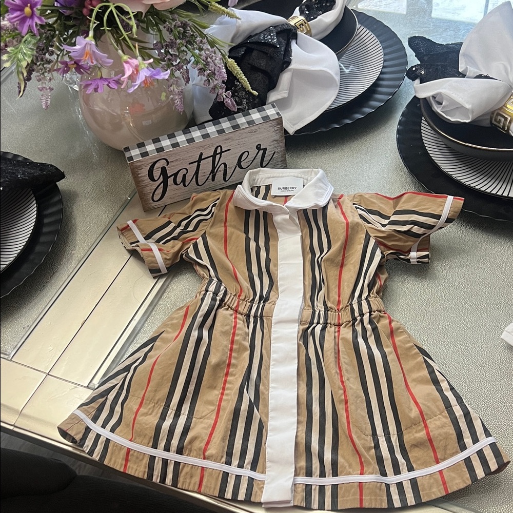Burberry Kids Dress with Tan and Red Stripes